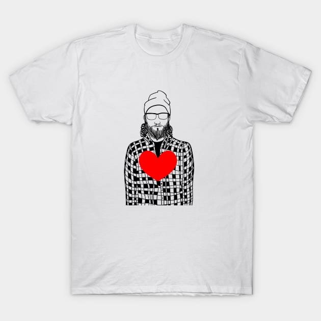 Stylish guy in a hat with big heart T-Shirt by fears